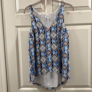 Veronica M XS Blue Medallion Tank Top High Low Hem Sleeveless Boho Resort USA